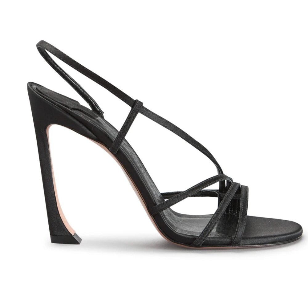 Sz 38.5 Strappy black satin heel sandal